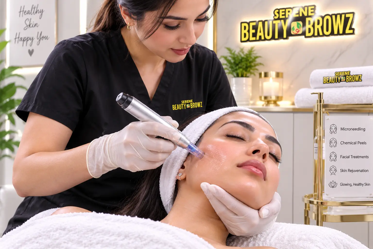 Professional microneedling treatment being performed at Serene Beauty and Browz Michigan clinic